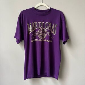 Vintage Mardi Gras T-Shirt‎ Men's Large Purple Graphic Print New Orleans Tee
